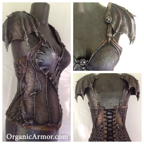 Dragon Rider corset!  This is one of the most beautiful corset commissions we've ever done. Fit for the Mother of Dragons! This fierce beauty features a variety of scaled textures, reptilian wing pauldrons, and many ornate hand sculpted details.  Paul worked on this for over a Armor Corset, Organic Armor, Dragon Armor, Armor Clothing, Armagh, Corset Costumes, Female Armor, Dragon Costume, Diy Kostüm