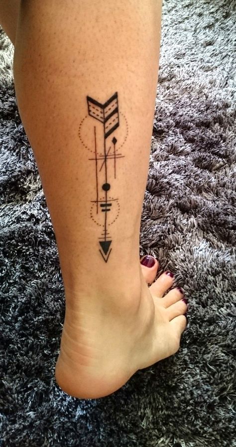 Geometric Arrow Tattoo, Tattoo Ankle, Arrow Tattoo, Arrow Tattoos, Foot Tattoo, Ankle Tattoo, Minimal Tattoo, Leg Tattoos, Future Tattoos