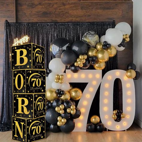 4 Pcs Black Gold 70th BORN 1954 Birthday Gift Boxes for Men Women Birthday Graduation Theme Party 70th Party Decor, Theme For 70th Birthday Party, 55th Birthday Party Decorations, 70th Theme Birthday Party Ideas, 70th Balloon Ideas, 75 Th Birthday Party Ideas For Mom, 70th Decoration Ideas, 70th Birthday Balloon Decorations, 60th Birthday Backdrop Ideas For Mom