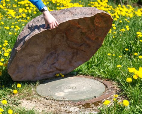 How to hide a manhole in your garden Garden Manhole Cover Ideas, Manhole Cover Ideas, Landscaping To Hide Septic Covers, Septic Tank Covers, Spanish Haciendas, Manhole Cover, Outdoor Play Area, Hidden Garden, Door Entrance