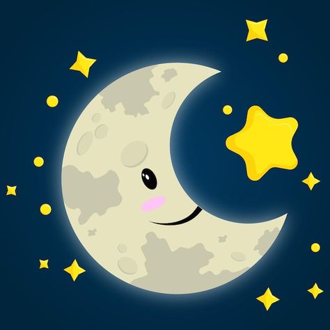 Cute Moon Illustration, Moon And Stars Illustration, Moon Animation, Cartoon Moon, Star Cartoon, Stars Illustration, Moon Clipart, Moon Cartoon, Moon Vector