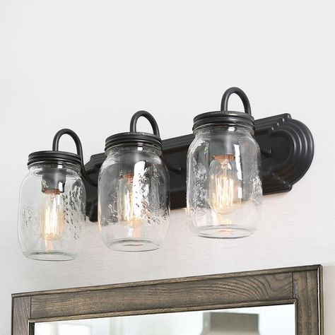 Farmhouse Style Lighting Fixtures, Rustic Vanity Lights, Farmhouse Bathroom Lighting, Farmhouse Vanity Lights, Farmhouse Wall Sconces, Mason Jar Lights, Vanity Light Bar, Rustic Vanity, Farmhouse Vanity