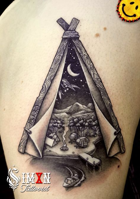 #campingtattoo #camping #tattoo #black and white Camping Tattoo Ideas, Flesh Art, Camping Tattoo, Tattoo Black And White, Beach Tattoo, Nature Camping, Tattoo Black, Cute Tattoos For Women, Elegant Tattoos