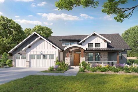 1-Story 4-Bedroom New American Craftsman Home With Finished Basement and Wet Bar (Floor Plan) House Plans Less Than 1700 Sf, 2 Bedroom 2 Bath House Plans Open Floor, 1600 Sq Ft House Plans, Peninsula Seating, Sage House, Bar Flooring, Cabin Retreat, Basement House Plans, Basement Floor Plans