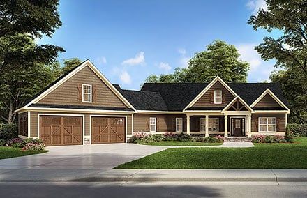 Angled Garage, Entry Porch, Courtyard Entry, Split Bedroom, Bedroom Layout, Garage House Plans, Craftsman House Plan, Craftsmen Homes, Craftsman House Plans