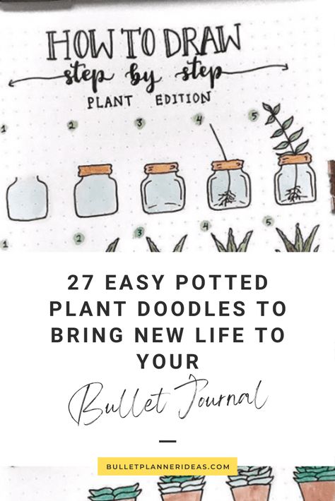 How To Draw Potted Plants, Garden Doodles Art Journaling, Potted Plants Drawing Simple, Pot Plant Doodle, Simple House Plant Drawing, Easy Plant Doodles Step By Step, How To Doodle Plants, How To Draw Hanging Plants Step By Step, Bujo Plant Doodles