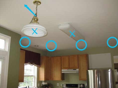 Kitchen lighting plan before recessed lights Install Can Lights, Recessed Lighting In Kitchen, Recessed Kitchen Lighting, Can Lights In Kitchen, Lighting In Kitchen, Lighting Placement, Diy Kitchen Lighting, Installing Recessed Lighting, Kitchen Lighting Design