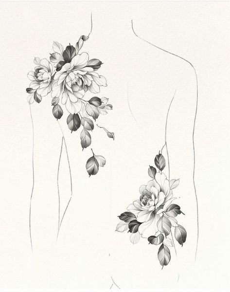 Line Art Flower Tattoo, One Line Flower Tattoo, Art Flower Tattoo, Flower Tattoo On Back, Shoulder Aesthetic, One Line Flower, Line Flower Tattoo, Floral Back Tattoos, Tattoo On Back