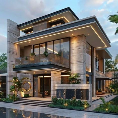 G Plus 1 Elevation Design Modern, High House Design, Modern House Facades 3 Storey, Modern House Aesthetic Exterior, Tropical House Design Exterior, Banglow Elevation, Vila Modern, Modern Tropical Architecture, House Exterior Ideas