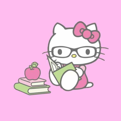 Hello Kitty At School, Sanrio Studying, Hello Kitty Studying, School Hello Kitty, Hello Kitty School, Walpaper Hello Kitty, Kitty Drawing, Hello Kitty Backgrounds, Hello Kitty Cartoon