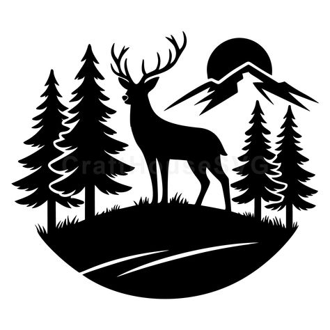 Deer Hunter Silhouette, Stag Silhouette, File Ideas, Wood Burning Patterns Stencil, Making Stickers, Back Tattoos For Guys, Free Silhouette, Tattoos Women, Silhouette Clip Art