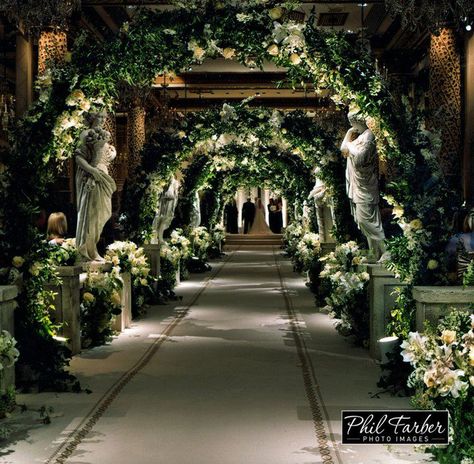 . Roman Party Theme, Greek Wedding Theme, Gamer Wedding, Roman Garden, Peacock Wedding Theme, Wedding Isles, Wedding Entrance Decor, Wedding Stage Design, Aisle Flowers