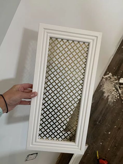 Faux Fireplace Over Air Return, Air Handler Cover Up, Air Intake Cover Ideas, Diy Vent Cover, Air Return Cover, Vent Covers Diy, Air Return Vent Cover, Wall Vent Covers, Cold Air Return