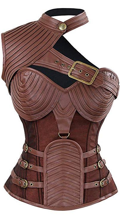 Leather Corset for Halloween Outfits. Steampunk or Burning Man Costumes. Team with Mask. Steampunk Gothic Heavy Strong Steel Boned Corset. Vamp Halloween costume ideas. #halloween #burningmanfestival #steampunk #gothicoutfit #halloweencostume #affiliatelink Gothic Plus Size, Armor Female, Steampunk Outfits, Gothic Burlesque, Burlesque Vintage, Corset Steampunk, Brown Corset, Gothic Costume, Burlesque Costume