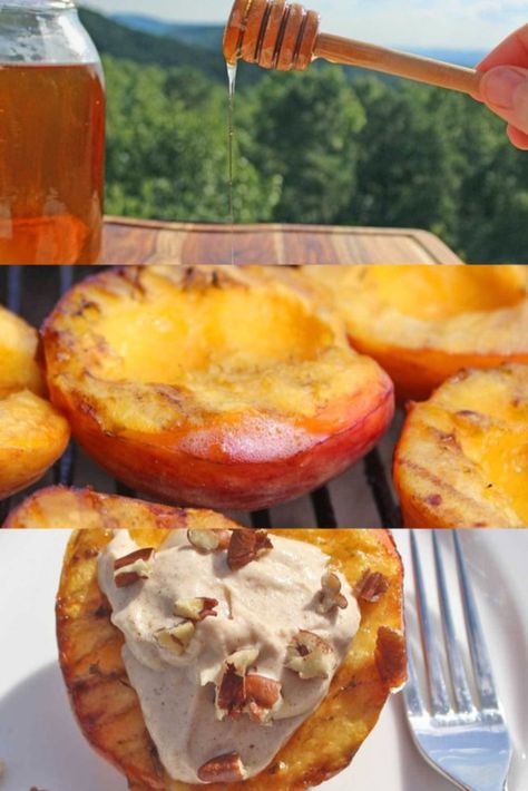 Ricotta And Peaches, Grilled Peaches With Ricotta Cheese, Peaches And Ricotta Cheese, Peach Ricotta, Grilled Peaches Recipe, Spiced Peaches, Lent Recipes, Vegetarian Foods, Grilled Peaches