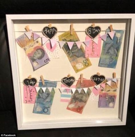 The unusual Kmart item being used by gift givers - and it only costs $10 Money Shadow Box Ideas, Baby Memorabilia, Farewell Card, Shadow Box Ideas, Hamper Gift Basket, Shadow Box Gifts, Best Gift Baskets, Farewell Cards, Hamper Gift