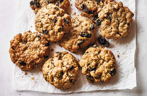 Raisin, Cinnamon & Jumbo Oat Cookies Recipe | Waitrose & Partners Oat Crunchies Recipes, Baking With Rolled Oats, Oat And Raisin Cookies Uk, Oat Crunchies, Oats Biscuits, Oat Cookies Recipe, Oat And Raisin Cookies, Oat Cookie Recipe, Bicarbonate Of Soda