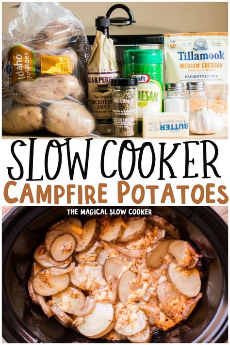 Make these Slow Cooker "Campfire" Potatoes for your next cookout or while camping if you have hook-ups. - The Magical Slow Cooker Crockpot Potatoes, Campfire Potatoes, Crockpot Side Dishes, Magical Slow Cooker, Slow Cooker Potatoes, The Magical Slow Cooker, Vegetable Casserole, Crockpot Dishes, Crock Pot Slow Cooker