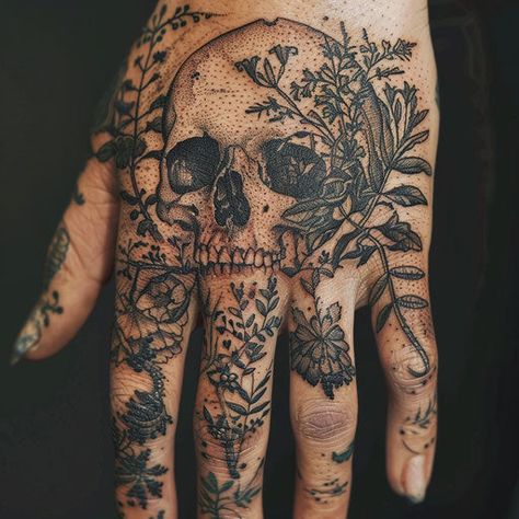 Skull Hand Tattoo Tattoo Flash Collection Traditional Style Couples Tattoo, Throat Tattoo American Traditional, Aged Hand Tattoos, Make Memories Tattoo, Compass Tattoo On Hand, Tattoo Designs Hand Men, Dark Beautiful Tattoos, Pretty Gothic Tattoos, Hand Tattoos For Women Skull