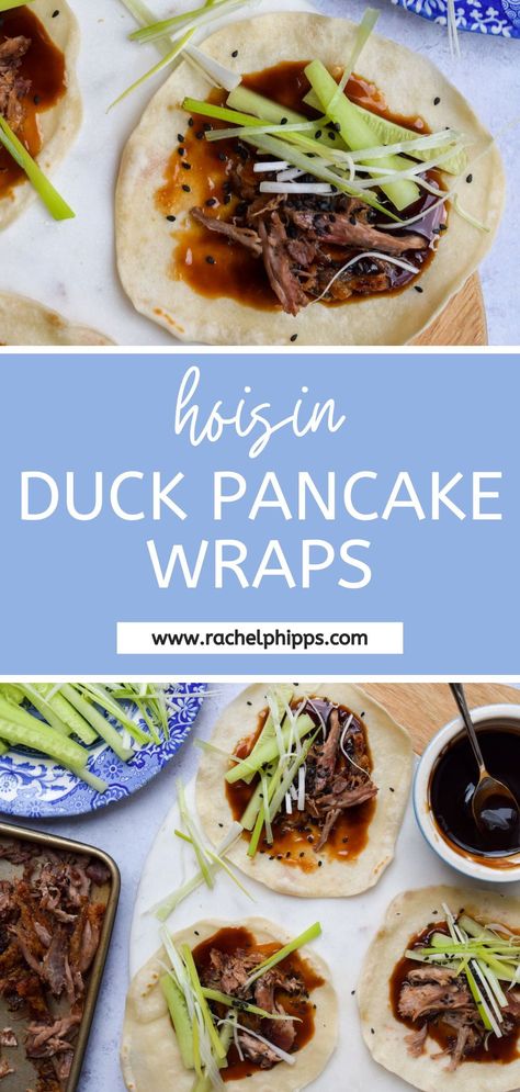 These simple duck wraps are a cheats way of doing crispy aromatic duck for one, with easy, versatile homemade wraps. Duck Wraps, Hoisin Duck, How To Make Wraps, Homemade Wraps, Duck Pancakes, Crispy Duck, Roasted Duck, Chinese Recipe, Duck Sauce