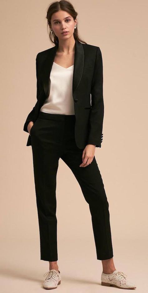 Women Wedding Tuxedo by The Black Tux  #tuxedo #bridetobe #bride #fashionistas #weddings #bridal #styleinspiration #weddinginspiration Formal Pants Women, Wedding Reception Outfit, Fall Fashion Skirts, Reception Outfit, Below The Knee Dresses, Tuxedo Women, Formal Wear Women, Quoi Porter, Wear To Work Dress