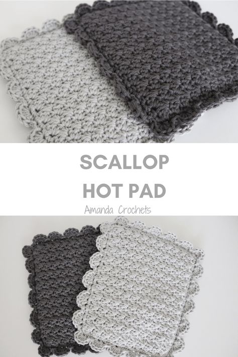 Scallop Hot Pad Crocheted Hot Pads, Crocheted Hot Pads Free Pattern, Scallop Crochet Pattern, Hot Pad Crochet Pattern Free, Crochet Hot Pads Free Pattern, Hot Pad Crochet, Amanda Crochets, Crochet Trivet, Crochet Hot Pad