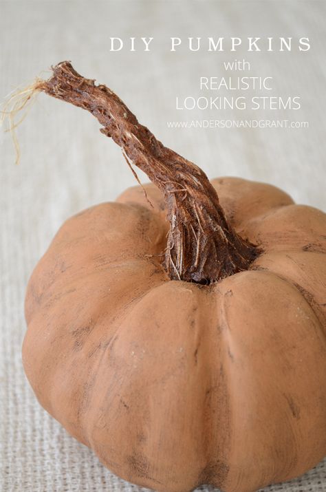 Check out this amazing DIY post on creating Pumpkins with Realistic Looking Stems | www.andersonandgrant.com Diy Pumpkin Carving, Pumpkin Stems, Diy Pumpkins, Shabby Chic Fall, Diy Pumpkin Spice, Fake Pumpkins, Pumpkin Decorations, Pumpkin Topiary, Plastic Pumpkins