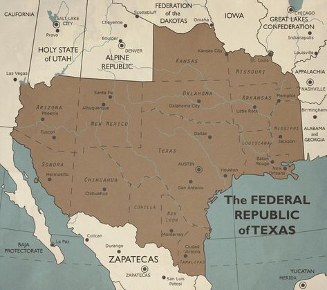 Federal Republic Of Texas by SPARTAN-127 on DeviantArt Alternate Countries, Fallout 2d20, Alternate Maps, Revolution Tv Show, Texas Symbols, Alternative History, Map Ideas, Republic Of Texas, Imaginary Maps