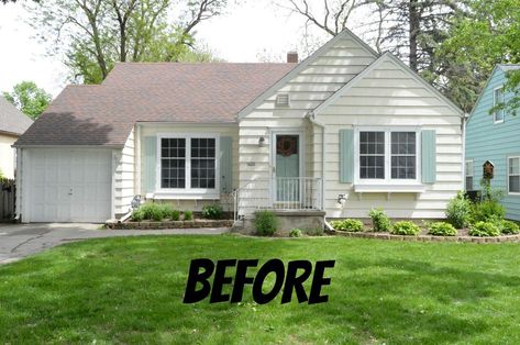 Transform+Your+Home+Exterior+With+Nothing+But+Paint Yellow House Exterior, Small House Exterior, White Exterior Paint, Country Cottage Homes, White Exterior Houses, Green Shutters, Beautiful Small Homes, Lake Houses Exterior, Beach House Exterior