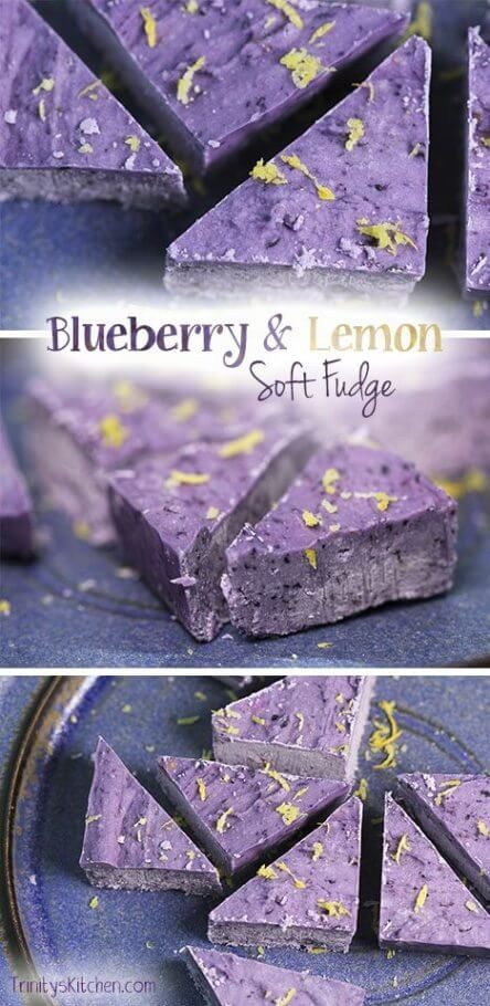 Blueberry and lemon soft fudge Lemon Fudge Recipe, Soft Fudge, Lemon Fudge, Healthy Fudge, Vegan Fudge, Purple Stuff, Vegan Raw, Healthy Blueberry, Vegan Blueberry