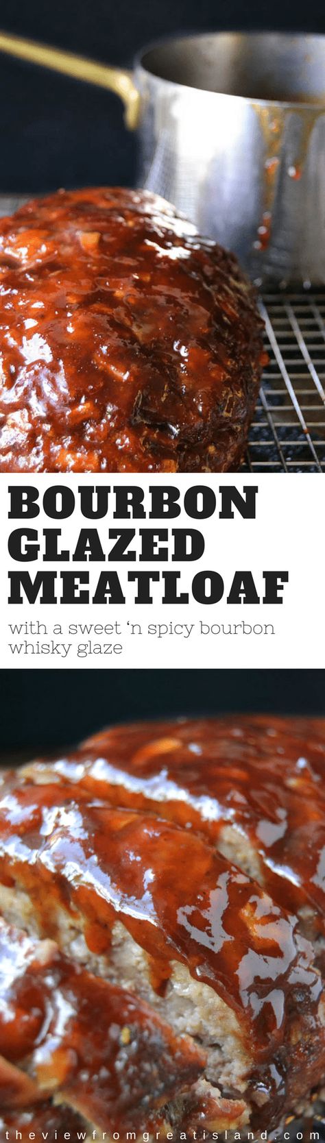 Bourbon Glazed Meatloaf ~ a tender meatloaf drenched in a sweet 'n spicy bourbon whisky glaze ~ definitely not your mother's meatloaf! #bourbonmeatloaf #meatloaf #bourbonglaze #beef #meatloafrecipe #dinner #comfortfood #maincourse #bourbon #groundbeef Tender Meatloaf, Autumnal Recipes, Pork Ideas, Glazed Meatloaf, Meatloaf Glaze, Beef Entrees, Island Recipes, Sweet N Spicy, Meatloaf Ingredients