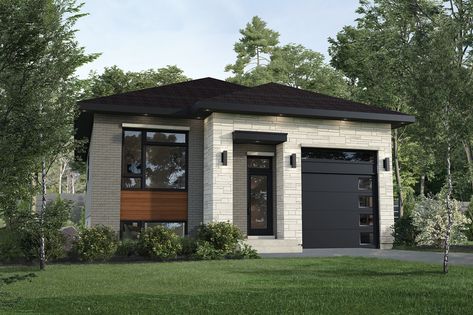 Contemporary Style House Plan - 2 Beds 1 Baths 1089 Sq/Ft Plan #25-4880 - Houseplans.com Single Garage, Contemporary Style House, Small House Layout, Garage House Plans, Floor Plan Drawing, Modern Ranch, Contemporary Style Homes, Contemporary House Plans, Modern House Plan