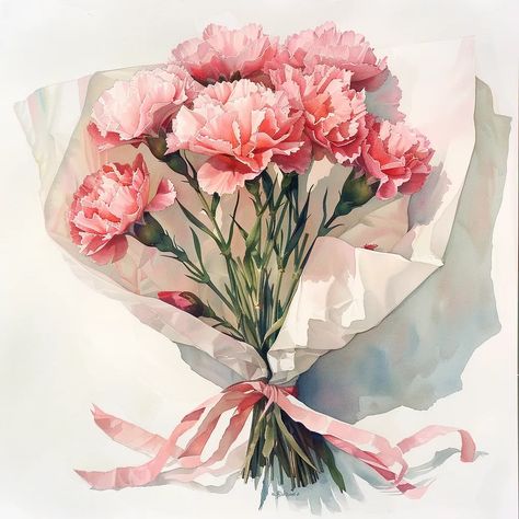 Midjourney AI Image: A beautifully wrapped carnations watercolor painting，white background --ar 1:1 --stylize 180 --v 6.0 → more in ai-img-gen.com Carnations Watercolor, Painting White Background, Watercolor Carnation, White Tissue Paper, Elegant Watercolor, Pink Carnations, In Full Bloom, Beauty Accessories, Muted Colors