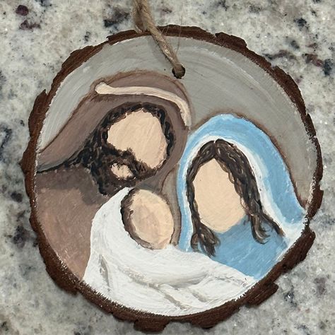 Winter Craft Show Ideas, Paint Therapy, Cookie Ornaments, Crate Crafts, Handpainted Christmas Ornaments, Christmas Nativity Set, Wooden Circle, Christmas Program, Matthew 5