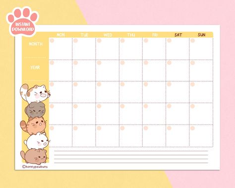 Monthly Calendar PDF Cat Tower, Digital Download Kawaii Undated Monthly Planner With Cute Chubby Kittens colorfulplanner #weeklymealplannerideas #onplanners #templates🍳. Planner Monthly Layout, Digital Monthly Planner, Undated Monthly Calendar, Interactive Calendar, Undated Monthly Planner, Unique Planner, Monthly Planner Template, Cute Calendar, Routine Planner