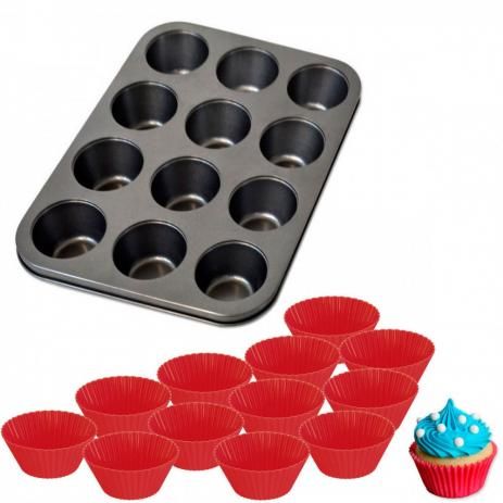 Kit Forma de Aco + 12 Forminhas de Silicone para Cupcake  123util - Formas e Moldes pra Confeitaria - Magazine Luiza Bolo Sonic, Mini Kitchen, Muffin Pan, Cupcake, Muffins, Magazine