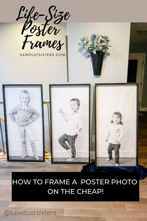 Ikea Poster Frame, Poster Size Pictures Of Kids, Tall Picture Frame Ideas, Large Print Family Photo Wall, Diy Big Picture Frame Wall Art, Diy Large Photo Wall Art, Large Photo Prints On Wall, Wall Poster Frame Ideas, Tv Surrounded By Pictures