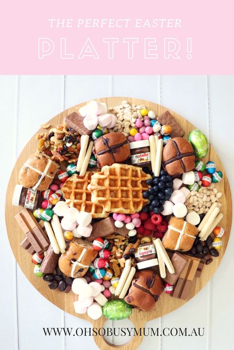 The ultimate chocolate Easter grazing platter! The perfect treat for Easter gatherings or work party treat.  via @ohsobusymum Dessert Platter Ideas, Grazing Platter Ideas, Easter Platter, Easter Biscuits, Grazing Platter, Diy Dessert, Platter Ideas, Easter Appetizers, Easter Snacks