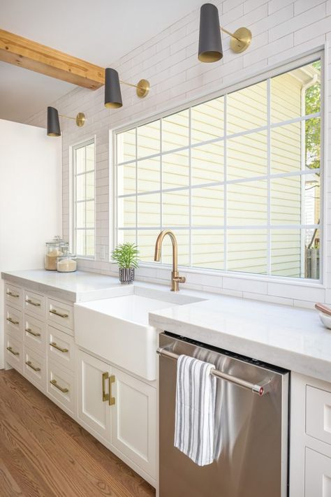 Kitchen window Kitchen window ideas wide Kitchen window wide windows in kitchen Kitchen window above sink Kitchen window over sink Kitchen window Kitchen windows Kitchen window #Kitchenwindow Mid Century Modern Kitchen Design, Beautiful White Kitchens, Lamp Bathroom, Bathroom Table, White Subway Tile Backsplash, Eclectic Kitchen, Mid Century Modern Kitchen, Modern Wall Lamp, Mirror Lamp