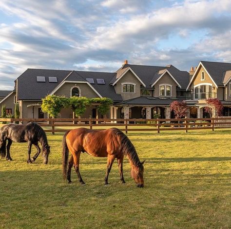 Houses Exterior Farm, Big Beautiful Houses Farm, Big Country House Aesthetic, House With Horses Dream Homes, Beautiful Farm Homes Dream Houses, Grand Country House, Equestrian House Exterior, Fancy Country House, Houses On Property