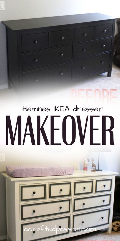 This Hemnes IKEA dresser makeover has been made over to better fit a little girl’s nursery. See the full IKEA hack here! Refurbished Ikea Dresser, Ikea Koppang Dresser, Hemnes Ikea, Ikea Dresser Makeover, Painting Ikea Furniture, Ikea Makeover, Ikea Dresser, Makeover Bedroom, Dresser Makeover