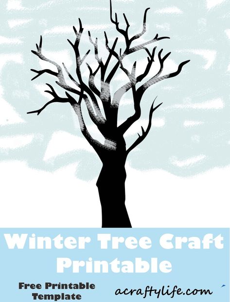 Free Winter Tree Craft Printable: Easy Preschooler Tree Template - A Crafty Life Winter Tree Craft, Snowy Tree Craft Preschool, Winter Tree Art For Kids, Winter Tree Template Free Printable, Simple Bare Tree Printable Free Template, Winter Tree Crafts, Easy Winter Crafts, Polar Bear Craft, Snow Crafts