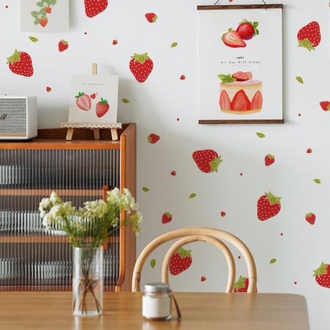 Faster shipping. Better service Green Wall Stickers, 3d Wall Stickers, Strawberry Kitchen, Wall Sticker Design, Strawberry Decorations, Wall Stickers 3d, Kitchen Dinning Room, Fruit Wallpaper, Wall Decor Decals