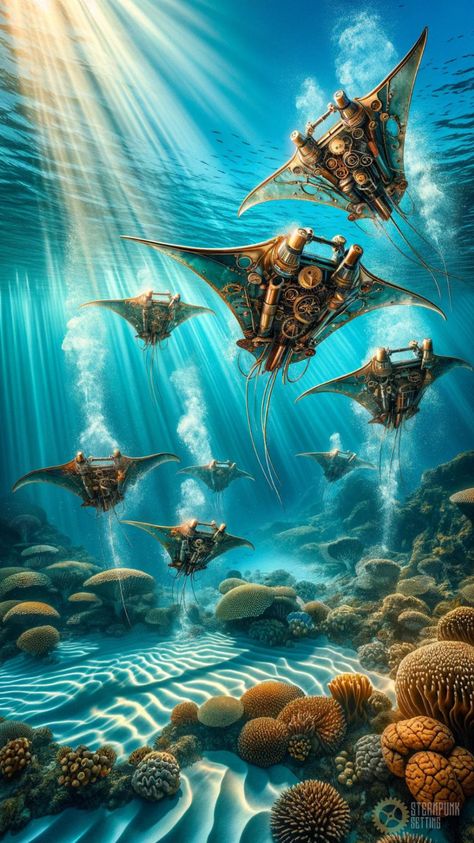 Steampunk Underwater, Oneshot Ideas, Steampunk Ocean, Under The Sea Games, Fantasy Ship, Steampunk Ship, Sea Explorer, Animal Photography Wildlife, Steampunk Aesthetic