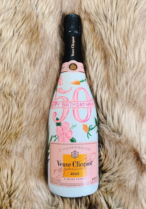 Painted Bottles — Fleur Art & Designs Painted Bottle Birthday, How To Paint Champagne Bottles, How To Paint Wine Bottles, Painted 21st Bottle, Painting Bottles, Birthday Painted Wine Bottle, Vueve Champagne Decor, Painted Alcohol Bottles, Painted Bottles Ideas