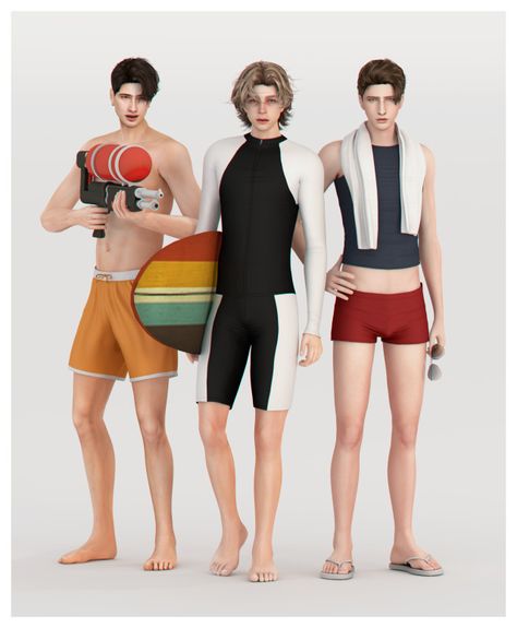 🌅 Summertide Boys Collection 🌅 Male Swimwear, Sims 4 Male, Sims Stories, Mod Hair, Boy Jumper, 80s Men, Boys Swim, Swim Brief, Sims 4 Clothing