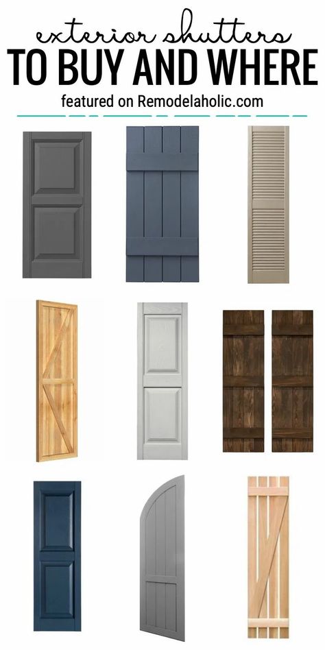 Add A Special Touch To Your Home Exterior With Shutters. We Will Show You Some Ideas For Exterior Shutters To Buy And Where Featured On Remodelaholic.com #curbappeal #decorating #styleideas #shutters Wooden Shutters Exterior, Outside Window Shutters, House Shutter Colors, Outdoor Window Shutters, Modern Shutters, Large Shutters, Exterior Vinyl Shutters, Window Shutters Exterior, 1960s Home Decor