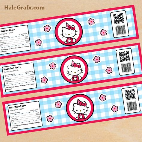 Printable Hello Kitty, Hello Kitty Birthday Theme, Hello Kitty Water Bottle, Water Bottle Labels Birthday, Hello Kitty Theme Party, Hello Kitty Printables, Hello Kitty Birthday Party, Label Printable, Hello Kitty Themes