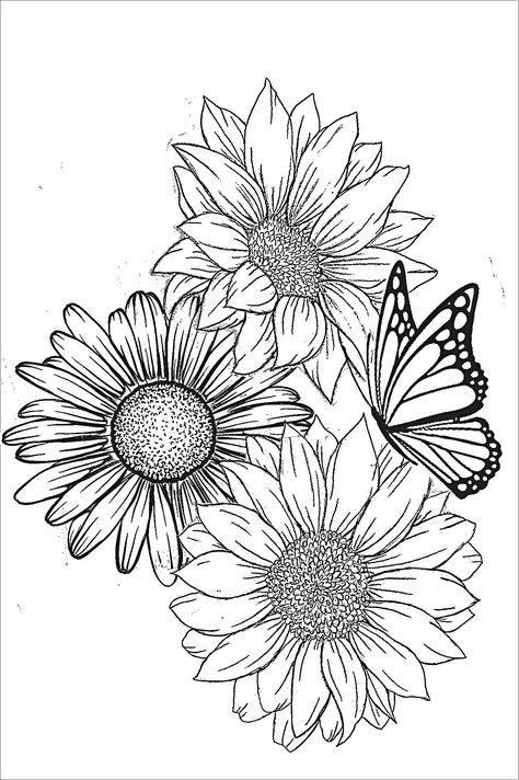 Nature Queen, Sunflower Sketches, Sunflower Coloring Pages, Women Nature, Sunflower Drawing, Jesus Tattoo, Feminine Tattoo, Crown Tattoo, Butterfly Drawing