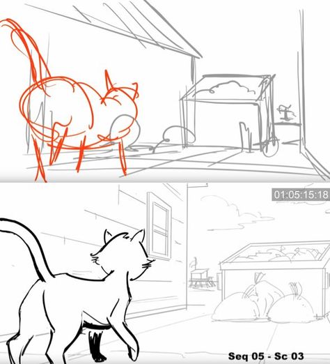 This is a rough pass of the animatic, to plan out the staging and blocking out the movement before final draft. Series: House Broken. Staging Animation, Animation Rough, Rough Animation, Dnd Locations, Running Drawing, Walking Animation, Cat Anatomy, Character Animation, Animation Sketches